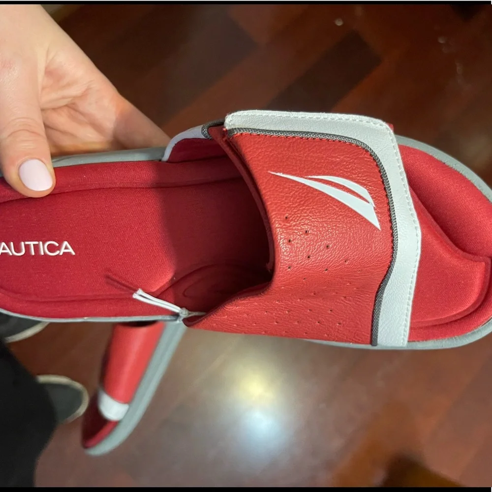 NWT Nautica Men Bilander Slide Sandals red slides Velcro